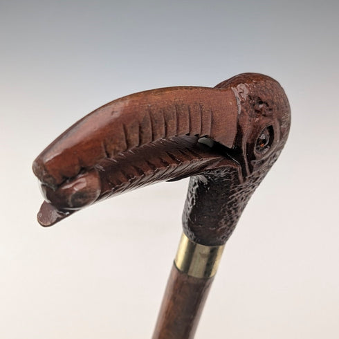 英国ヴィンテージ ナチュラルブラウンシャフト バードヘッドハンドル ステッキ 杖 89cm